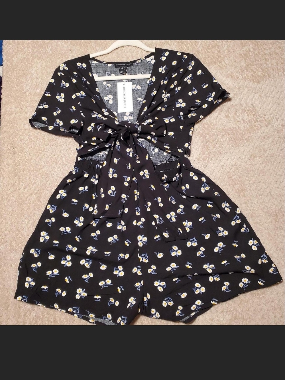 Streetwear Society Black Floral Tie-Front Mini Romper